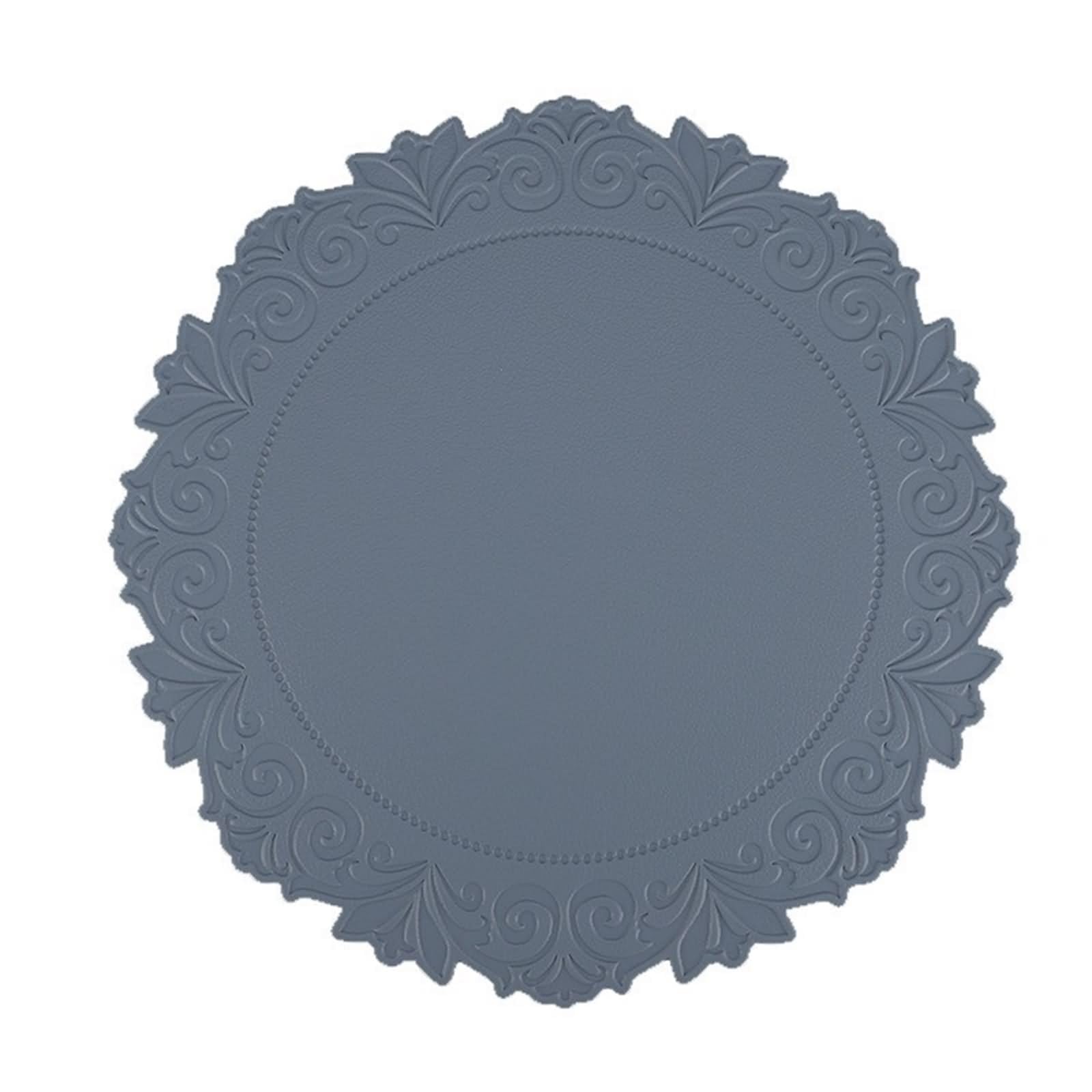 Tisch Platzset 4er, Tisch Untersetzer Blau 38cm Einfarbige Blumen Am Rand PVC Leder