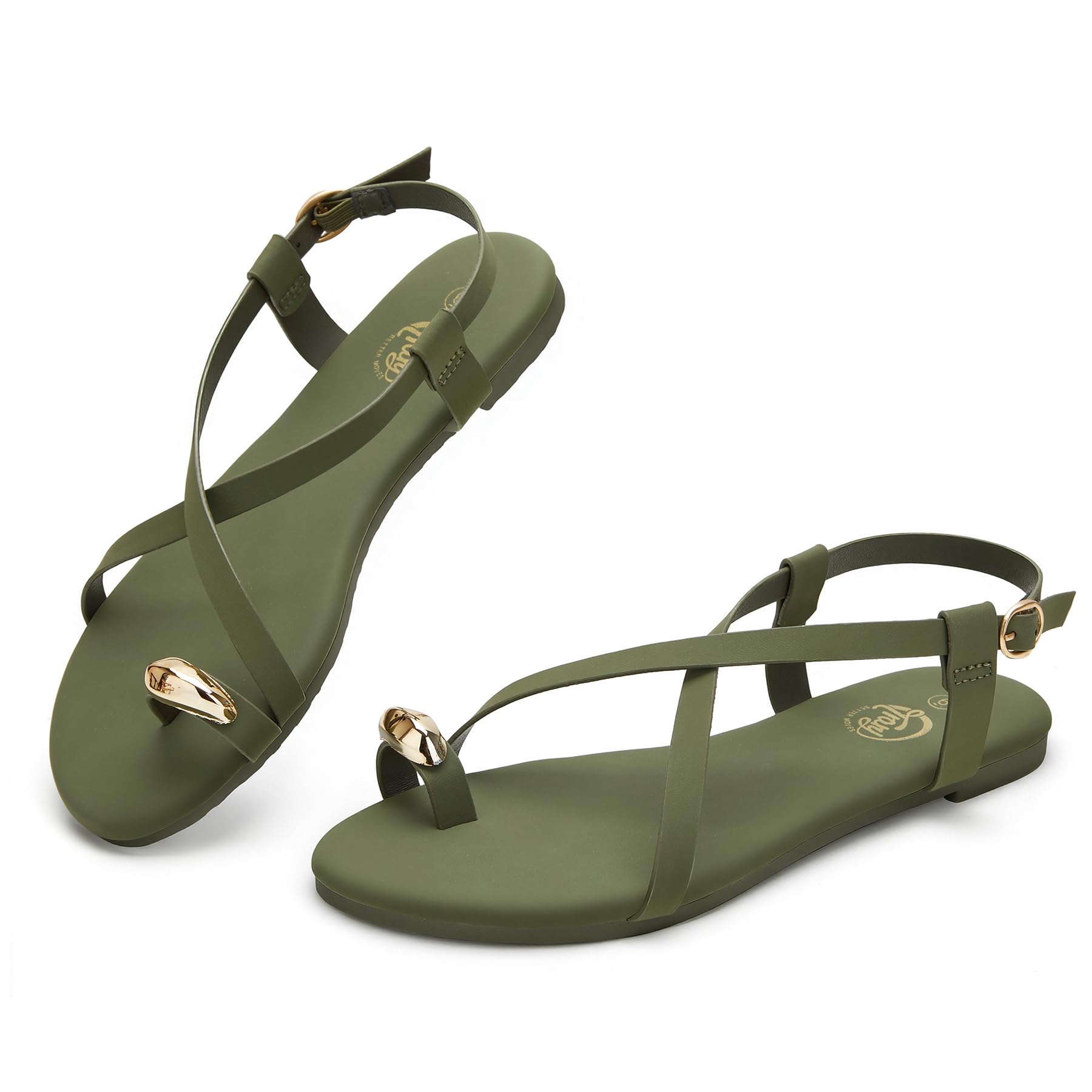 Women's Flat Sandals with Adjustable Buckle, Cross Strap Strappy Sandals Summer Casual Comfortable Toe Loop Shoes