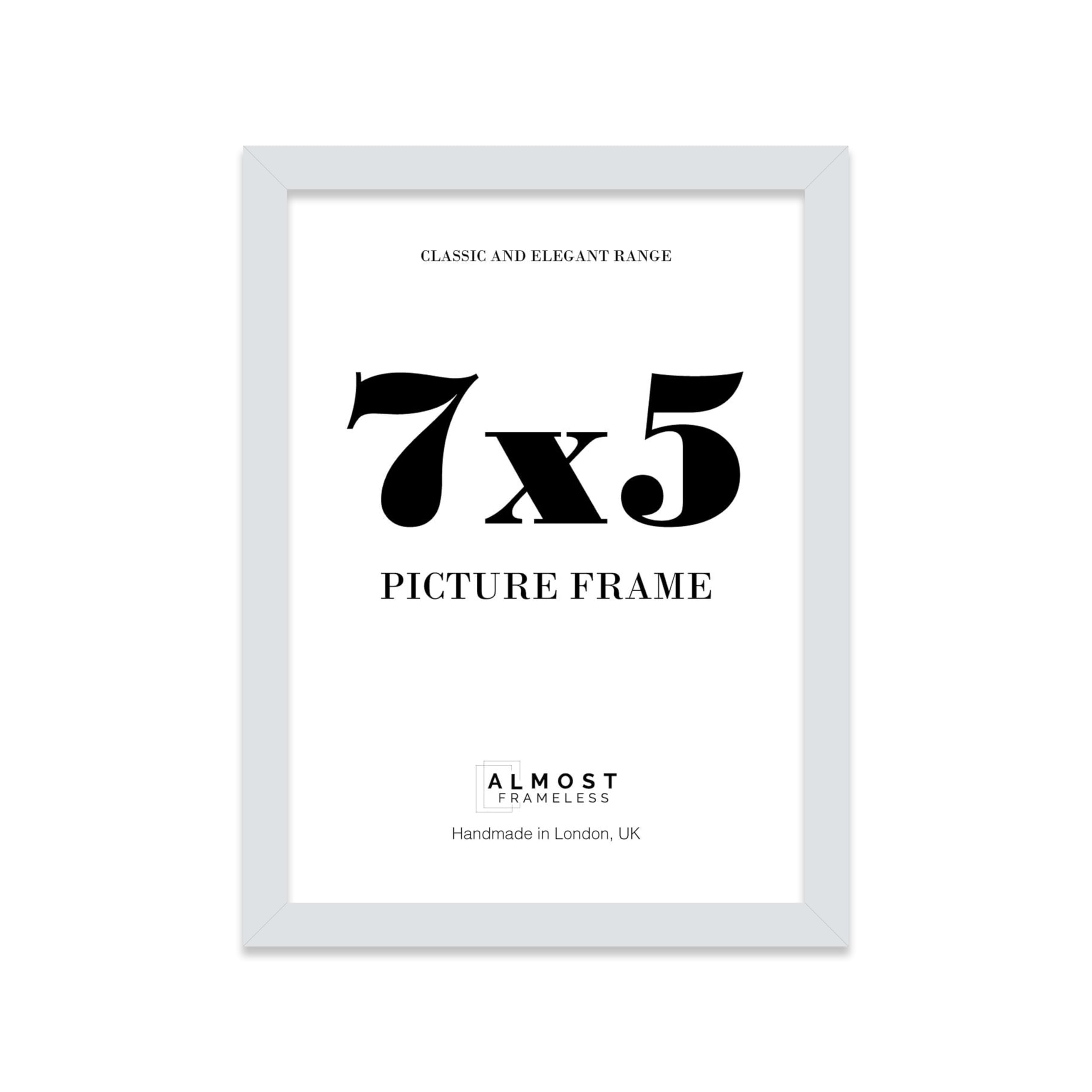 Almost Frameless 7x5 Light Grey Picture Frame 7"x5"(17.7x12.7cm) Poster, Photo, Artwork, or Print. Thin Edge Slim Frame Portrait and Landscape Display with Wall Hooks