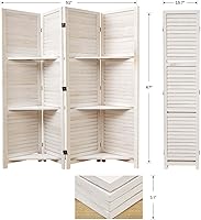 Vista 7 de Divisores de habitación, pantalla plegable de privacidad de madera con tres estantes de exhibición adecuados para oficina en casa, estudio, Blanco