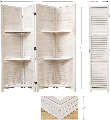 Miniatura 7 de Divisores de habitación, pantalla plegable de privacidad de madera con tres estantes de exhibición adecuados para oficina en casa, estudio,