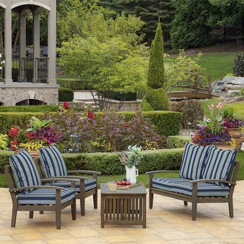 Image of Arden Outdoor Foam Deep Seat Cushion Set, 22x24, Premium High-Density Foam, Never Flattens, Weather-Proof for Patio Chair Sofa Couch, Sapphire Aurora Blue Stripe