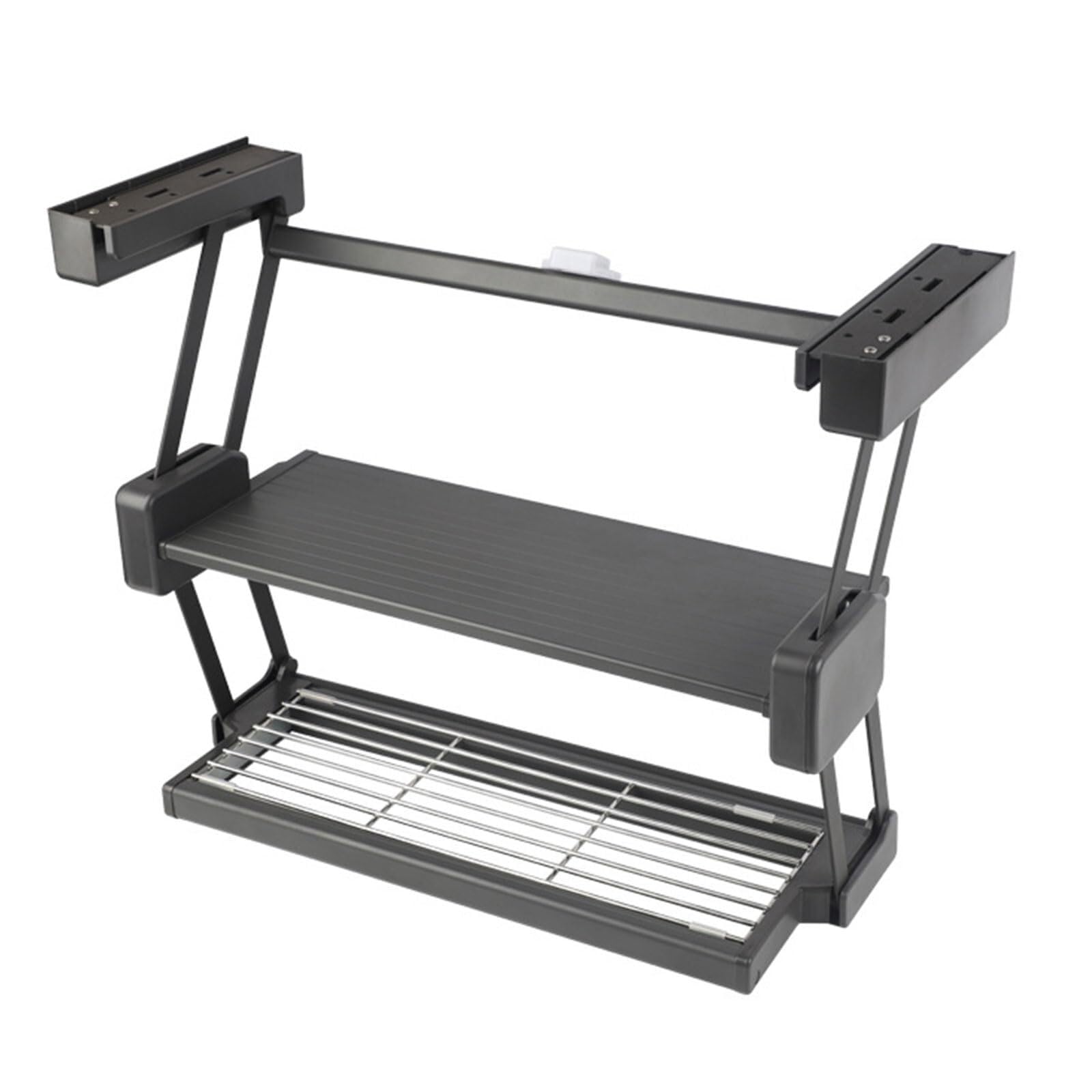WLH Alexanders 2 Tier Pull-Out Cabinet Organizer Drop Down Shelf Pull-Down Dish and Spice Rack System Inner Space Saving Plate dish rack(Nero,700mm)