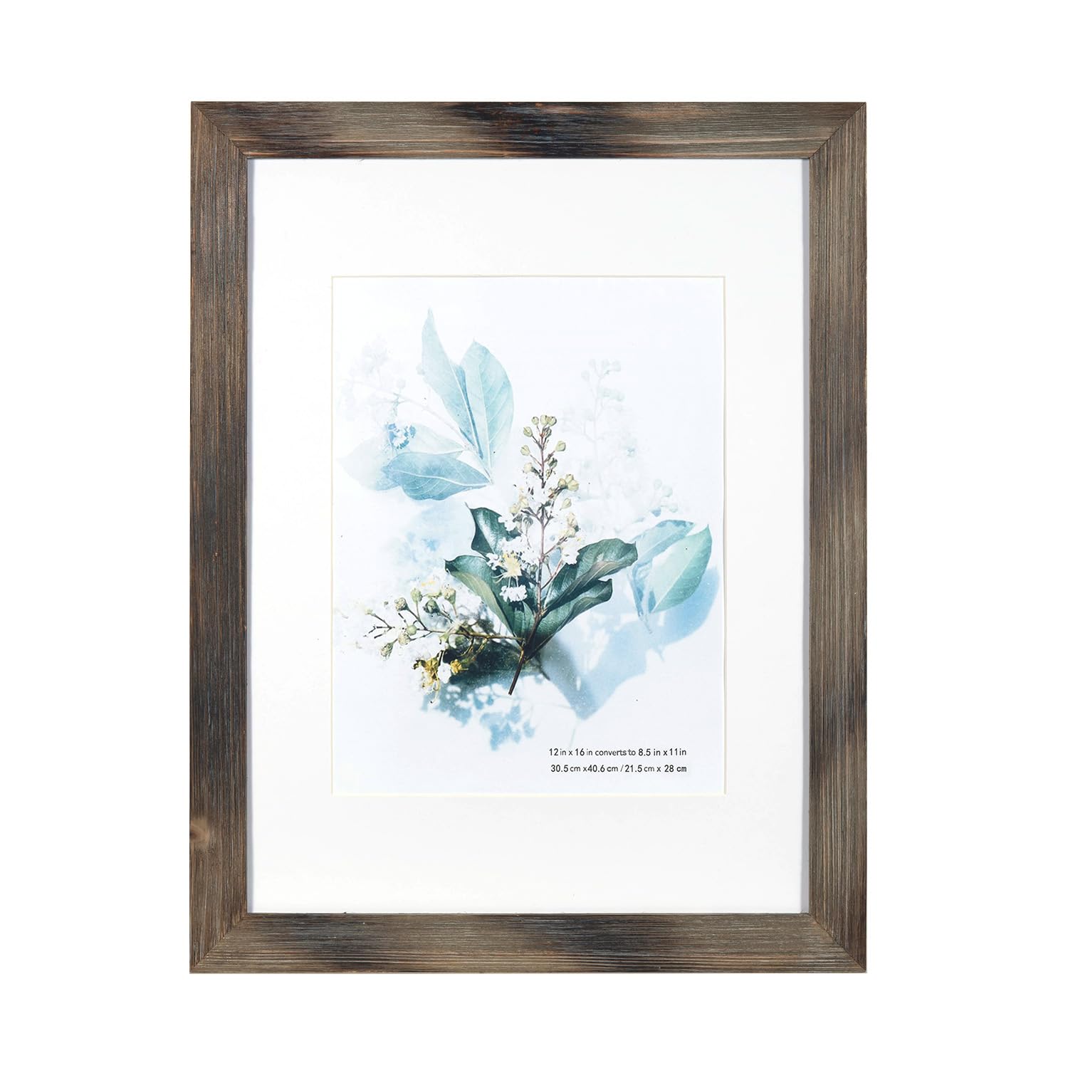 KAIWIN 100% Solid Wood Brown 12x16 Picture Frame 1 Pack - Display Picture 8.5x11 with Mat, HD Glass Inside, Rustic Wooden Photo Frames for Wall Mounting