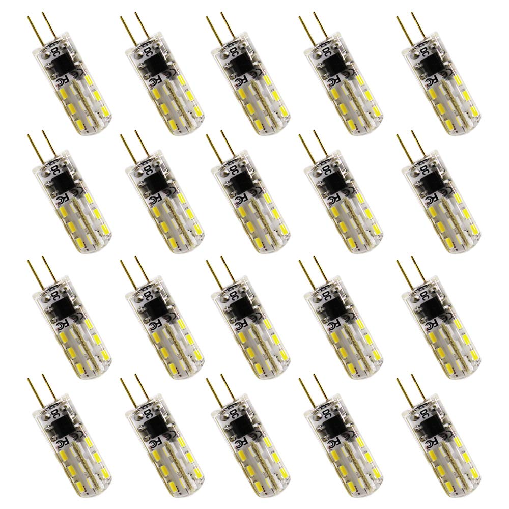 G4 LED bulb, 1.5 W (10 W halogen equivalent), 100 lumen, 6000 K white light, DC 12 V, non-dimmable LED bulbs, 20 pack