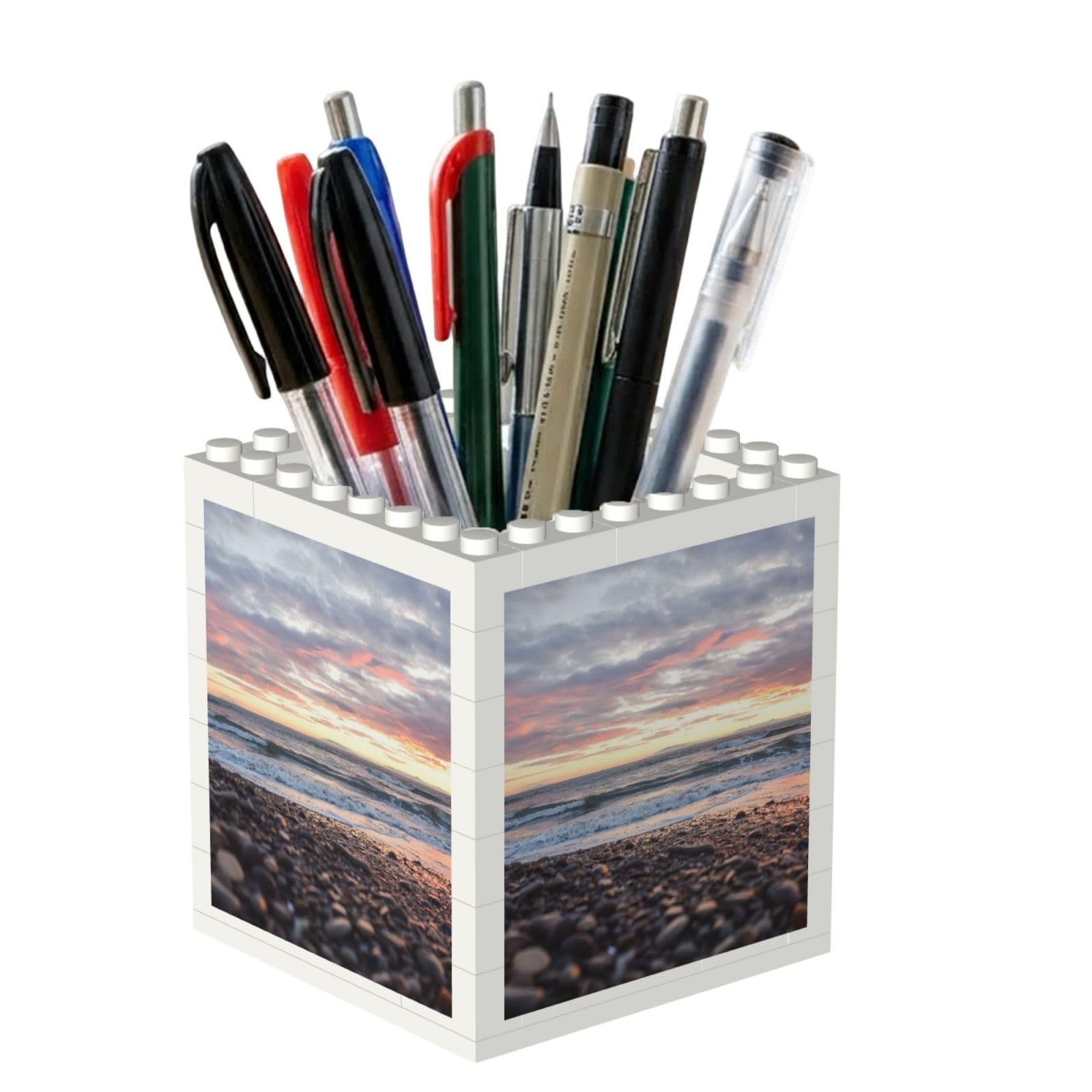 Poadnly Beach Sunset Pebbles, Pen Pot Pencil Holder for Office Home School, Compact Desk Organiser for Office Stationery