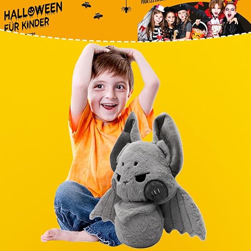 Miniatura 4 de ELAINREN Muñeco de murciélago gris de felpa, muñecas de murciélago peludo gótico, regalos34.8 cm