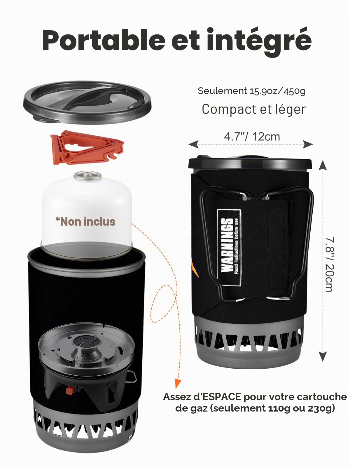 Odoland Backpack Camping Furnace, 1.4l Camping Cooking System, Casserole de Camping Portable avec Cuisinière à Gaz pour La Randonnée, La randonnée, La pêche, La Chasse et Les Urgences