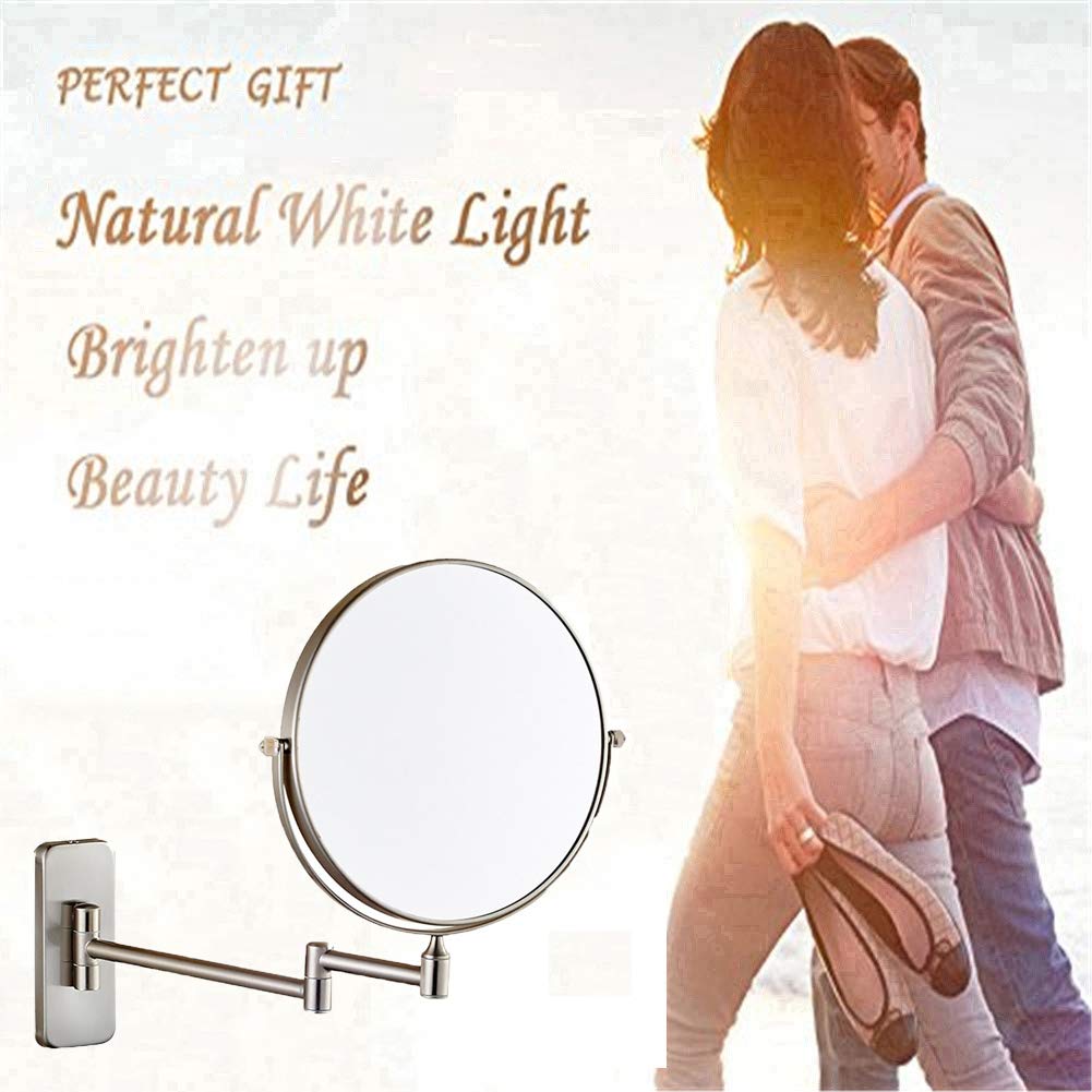 Espejo de maquillaje Montaje en pared, giratorio 360° Doble Cara Aumento 10X Espejo de baño extensible Espejo de afeitar de Forma Redonda plegable, Bronce Verde_8 pulgadas (Oro 8 pulgadas)
