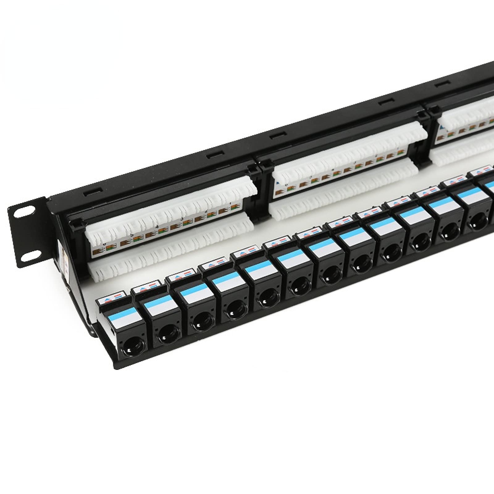 Panneau de brassage réseau 24 ports 6 catégories Cadre de distribution Cat6 1U48 cm Cadre de distribution de porte anti-poussière avec housse anti-poussière