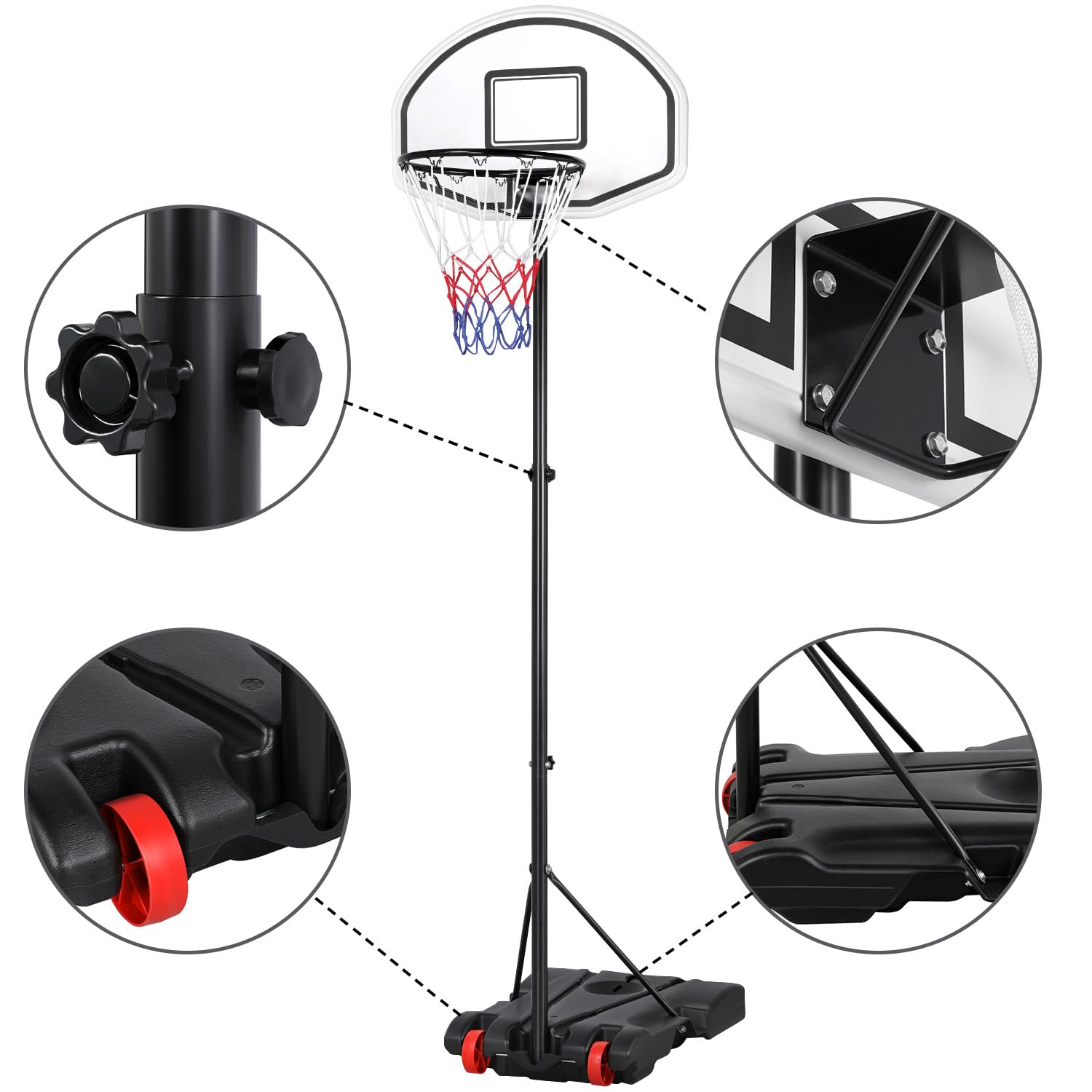 Yaheetech Basketballständer Basketballkorb mit Ständer Tragbar Korbanlage Outdoor Basketballanlage Höhenverstellbar von 159 bis 214 cm
