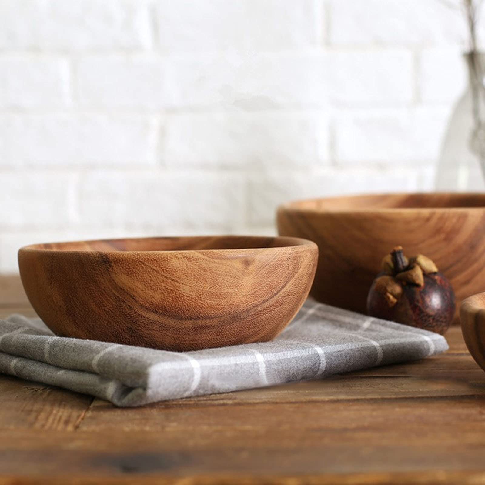 Ensaladera De Madera De Acacia, Cuenco Artesanal Hecho A Mano, Tazón Grande Para Mezclar, Frutero De Madera Para Servir Ensalada, Fruta, Palomitas De Maíz, Salsas, Condimentos, Bocadillos,24cm/9.4in