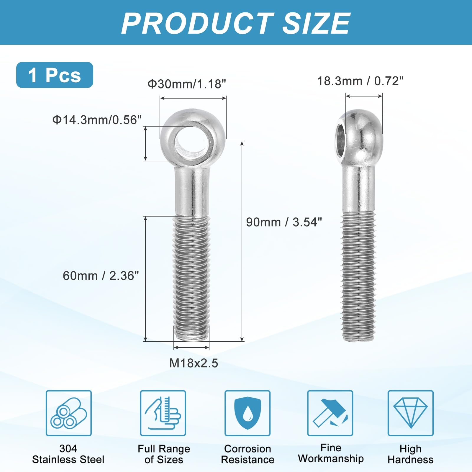 PATIKIL M18x90mm Shoulder Swing Lifting Eye Bolt - Image 2