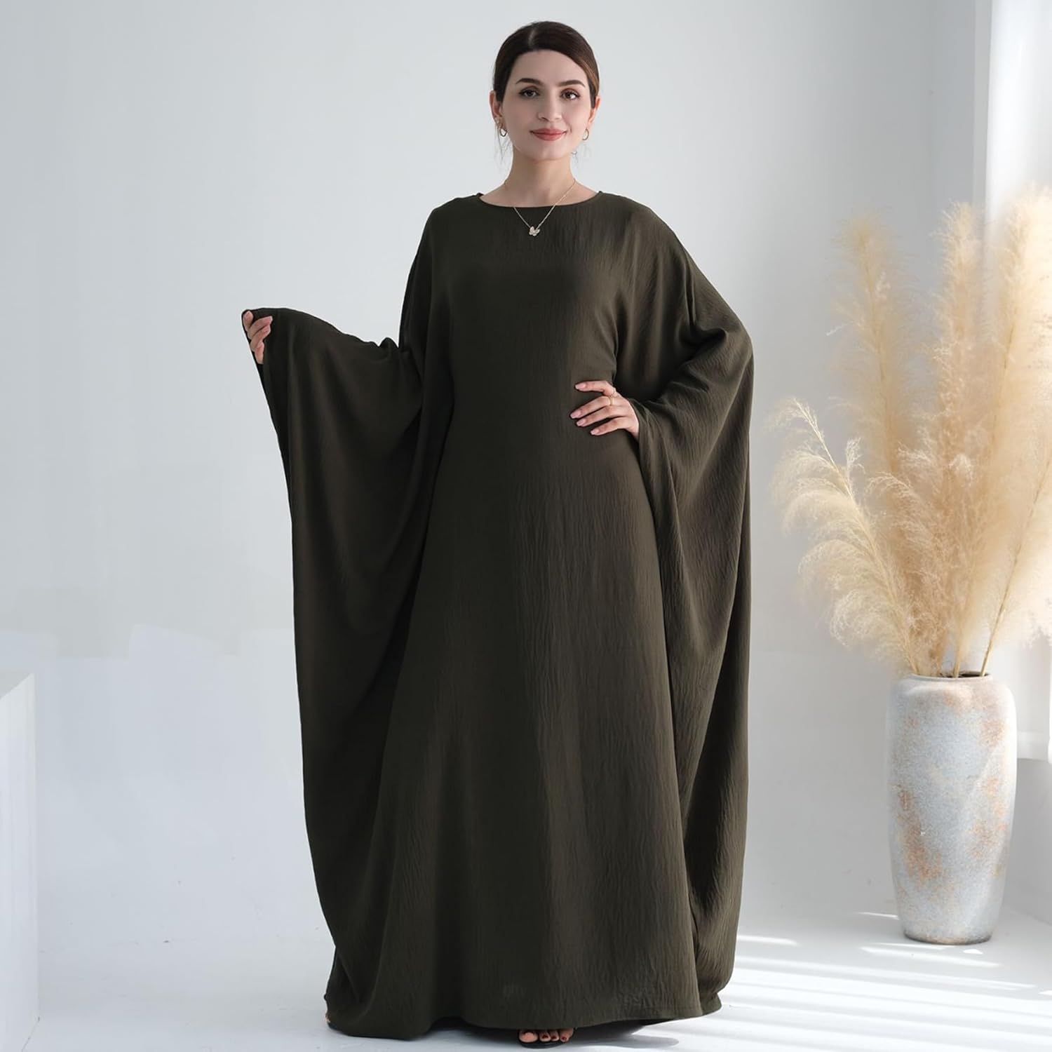 Women Muslim Abaya Dress 1Piece Bat Sleeve Islamic Maxi Robe Fashion Jilbab for Women Eid Kaftan Muslim Robe - Image 2