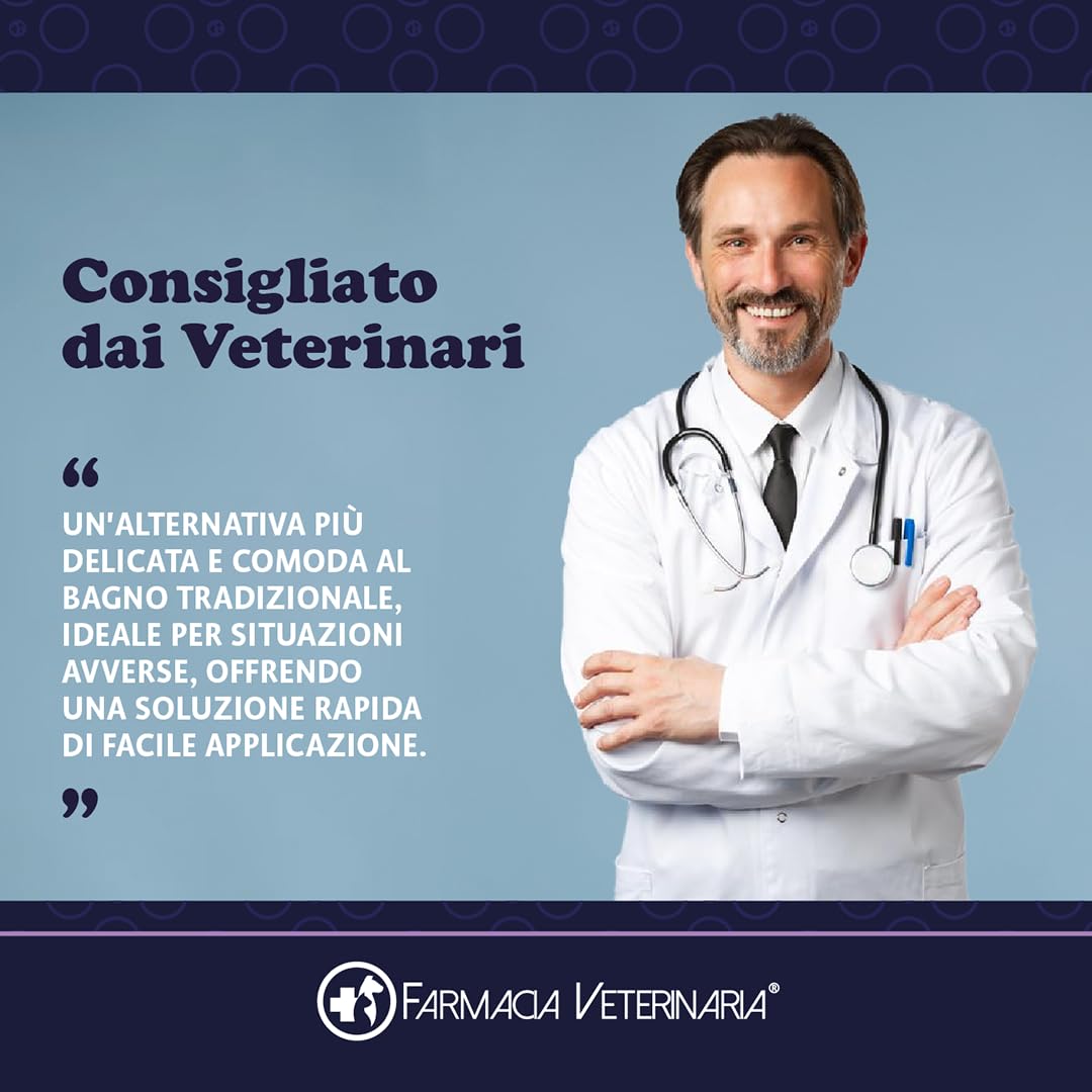 Farmacia Veterinaria Shampoo Secco per Cani - Privo di Parabeni e Coloranti - Shampoo per Cani Profumato e Senza Risciacquo - 250 ml, Prodotto in Italia