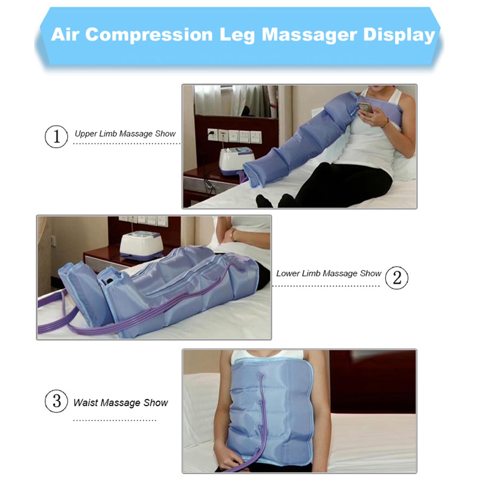 Stivaletti pressoterapia massaggiante per gambe efficaci per alleviare le gambe, 4 cuscini d'aria, durata e pressione regolabili facilmente (4 camere da letto, 2 gambe)
