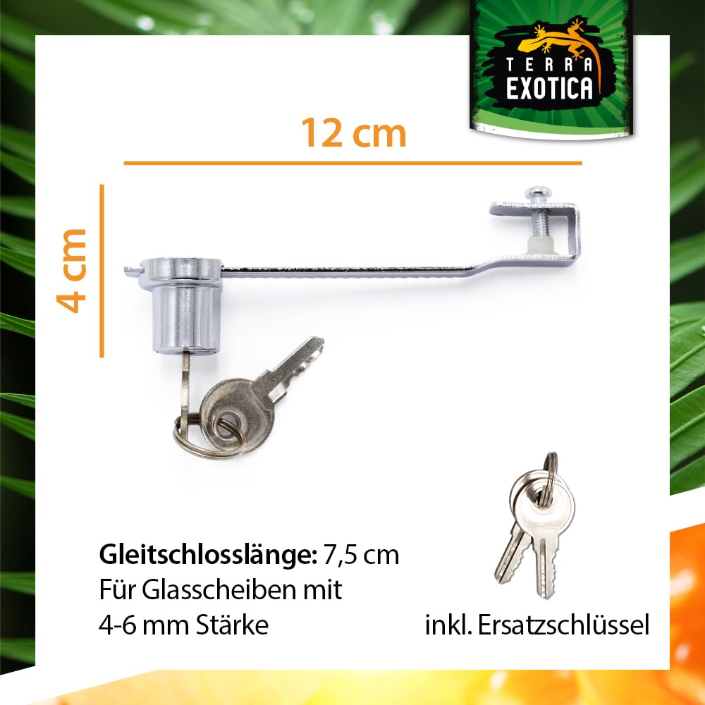 Terrarienschloss mit Schlüssel - Schloss für Terrarien als Glastürschloss/Vitrinenschloss - Schlösser für Ihr Terrarium zur Selbstanbringung (Gleichschließend, 6 Stück)