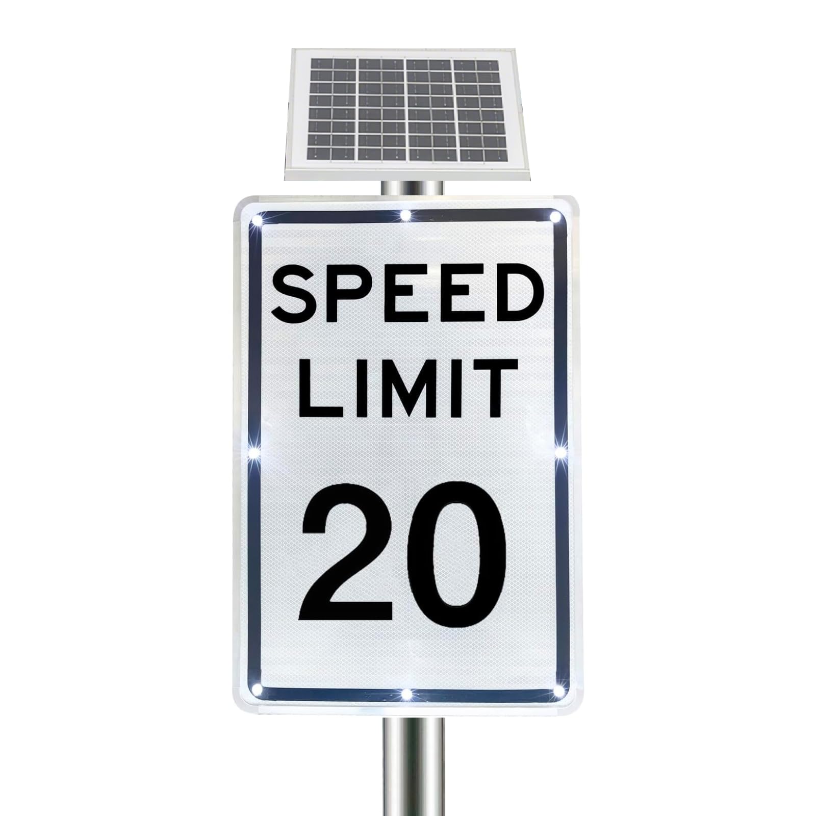 Cartel Solar LED de Límite de Velocidad 5-95 MPH, Cartel de Resalto, 45x60 cm, Luces de Tráfico Solares, Números Personalizables, Alta Visibilidad Día/Noche, para Carreteras, Estacionamientos 20