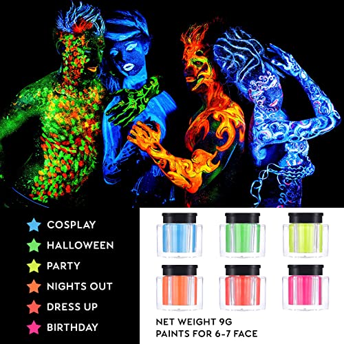 Ucanbe 6 Piece Neon Eyeshadow Uv Glow In The Dark Makeup Matte Rainbow Eye Shadow Face Body Makeup For Halloween Festival Makeup #TOP3