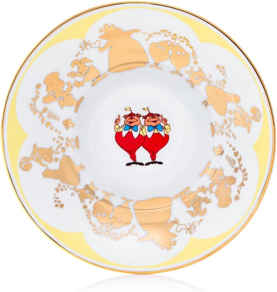 The English Ladies Co Disney Alice in Wonderland Tweedledum and Tweedledee Cup and Saucer, Fine Bone China, 7.5 × 15 × 15 cm, Multicolor