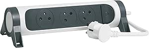LEGRAND - Multiprise Rotative Avec Interrupteur à Voyant LED - 3 Prises Surface avec Terre - Cordon 1,5m - Blanc et Gris Foncé