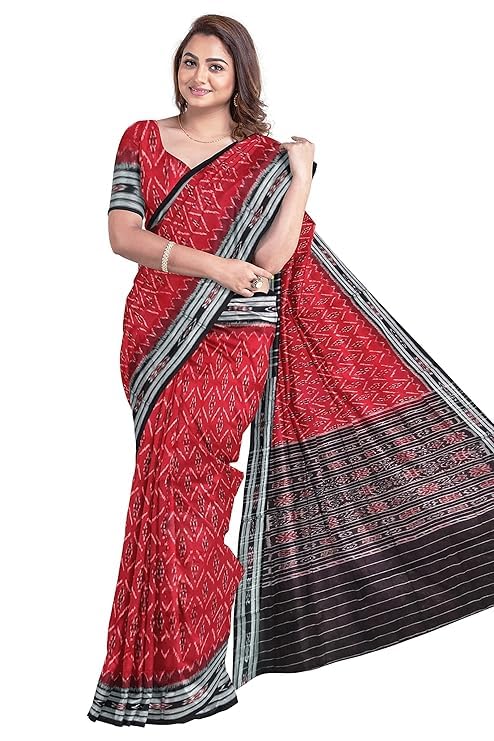 Image of Ikat Women's Cotton Saree, Handmade Pure Cotton Khandua Saree, Ikkat Orissa Traditional Handloom Saree Without Blouse