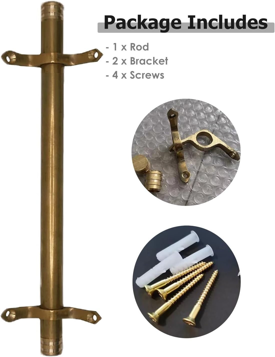 Distressed Brass Stair Rods Set of 12 - Adjustable Round Carpet Fixing Rods for Stair Renovation, 4 to 106 Inch (30cm to 11.8ft) - Durable & Stylish Home Upgrade