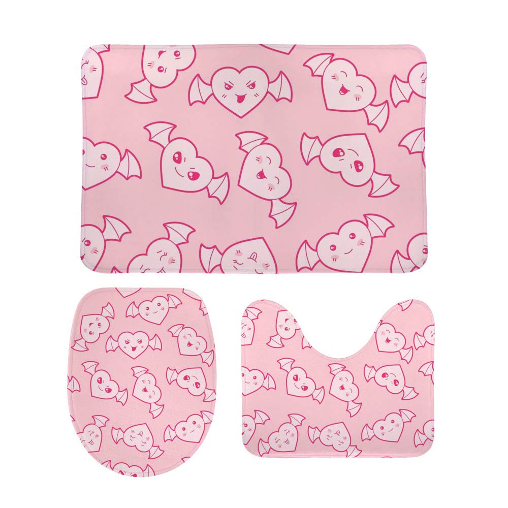 Tapis de salle de bain en U absorbant et antidérapant rose cœur