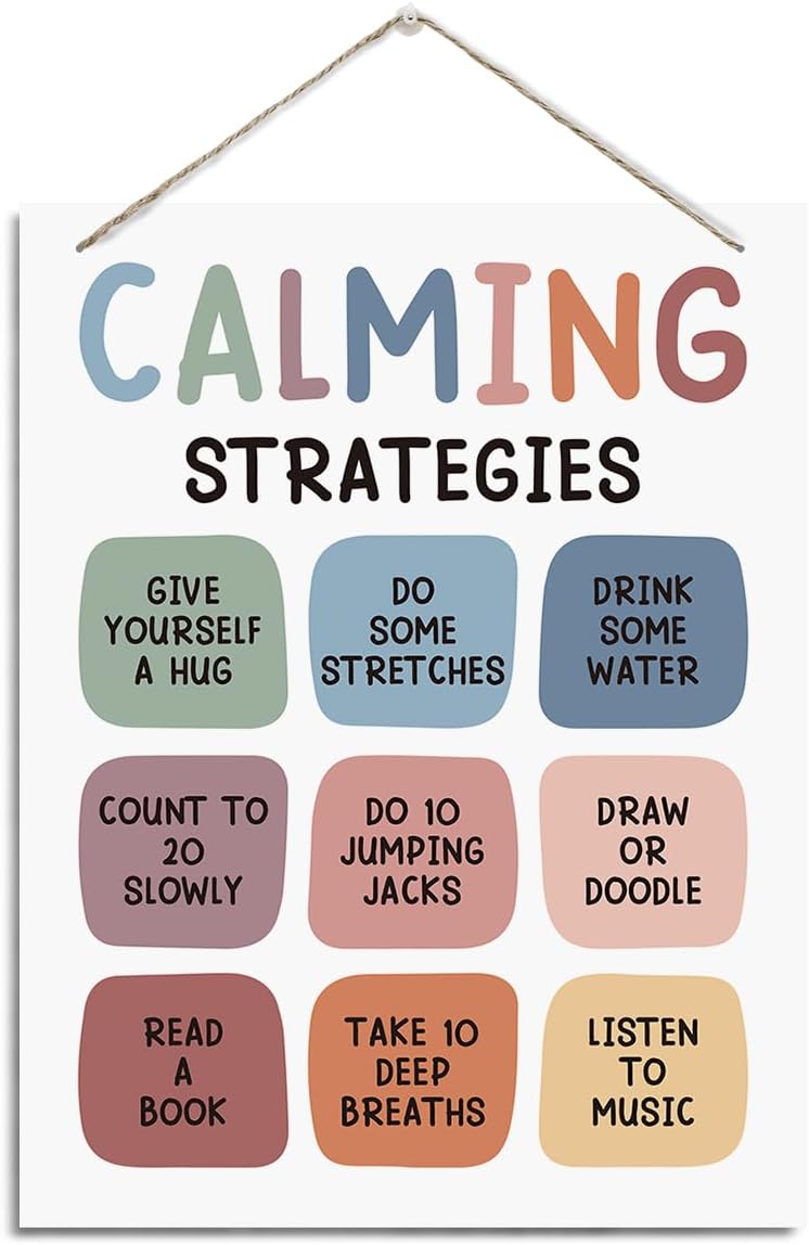 Mental Sign, Calming Strategies Sign, Rustic Hanging Wood Plaque Sign, Self Regulation Sign, Anxiety Relief Decor, Mental Health Sign for Therapy Room Decor, Counseling Room Decor, Door Sign