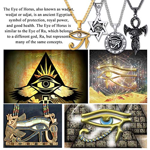 U7 Horus Necklaces for Men Women, Stainless Steel/Black/Gold Plated Ankh Cross Egyptian Symbol Jewelry, Eye of Horrus Pendant with 22 Inch Chain3