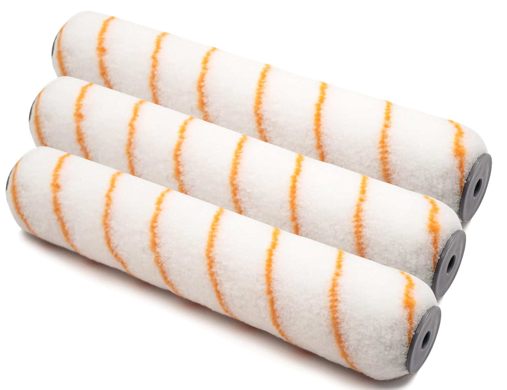 ROLLINGDOG 30,5cm Polyester-Farbroller-Bezüge 3er-Pack mit Endkappen | malerrolle 12mm Flor mit Endkappen, auswaschbar & langlebig für Wandfarbe auf halbglatten & halbrauen Flächen