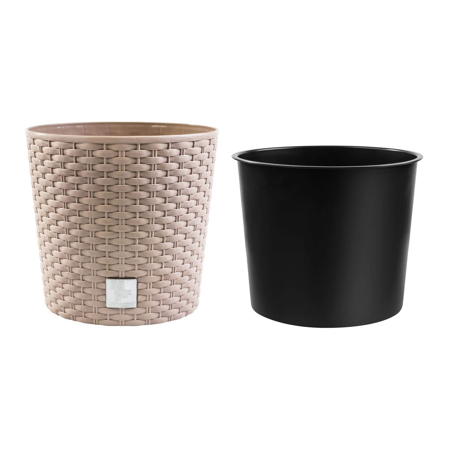 2 Runde Pflanzkübel Mit Rattan-Look – Kunststoff, Wetterfest – Mokka, 300 Mm