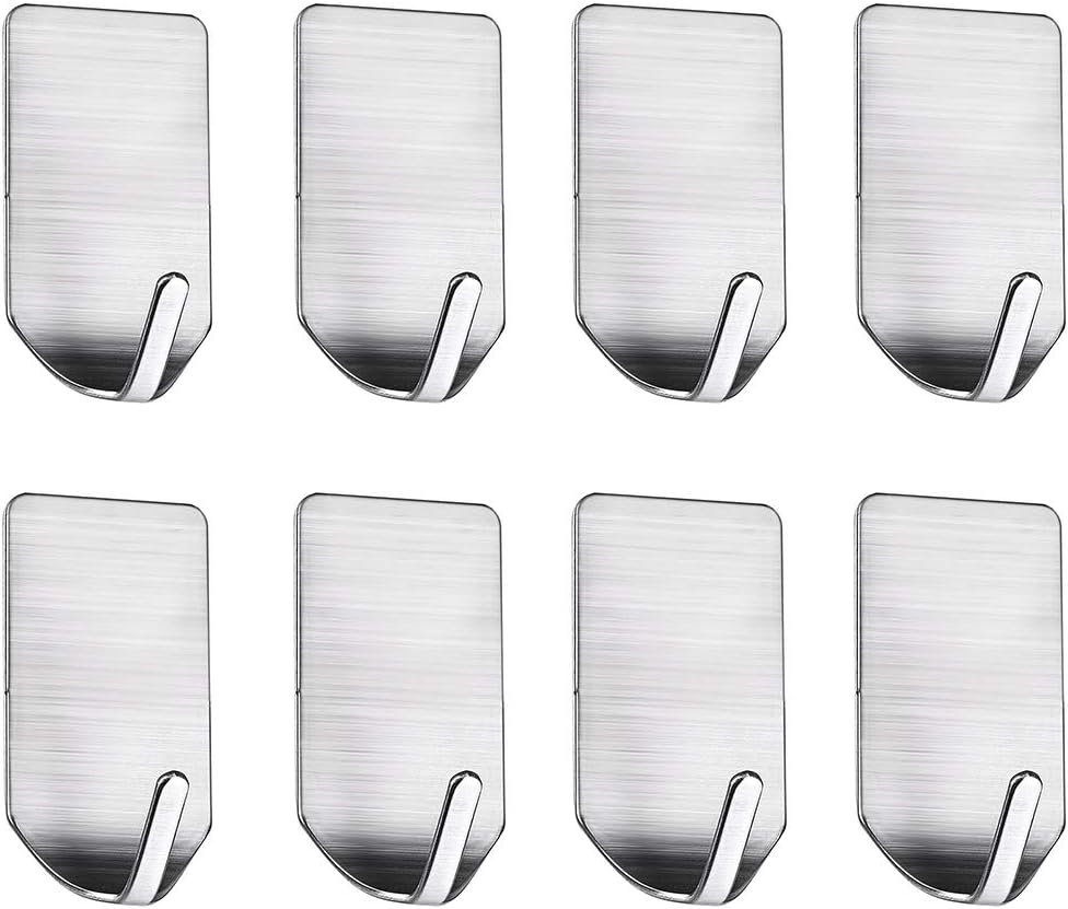 HASTHIP ® Stainless Steel Adhesive Wall Hanger Self Adhesive Waterproof Heavy Duty Sticky Narrow Wall Hooks (Pack 8).
