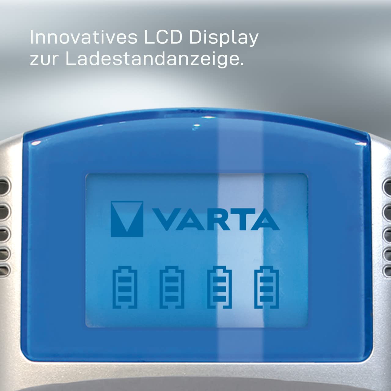VARTA Akku Ladegerät, inkl. 4X AA 2600mAh, Batterieladegerät für wiederaufladbare AA/AAA, LCD Charger, mit USB Kabel & 12V Adapter