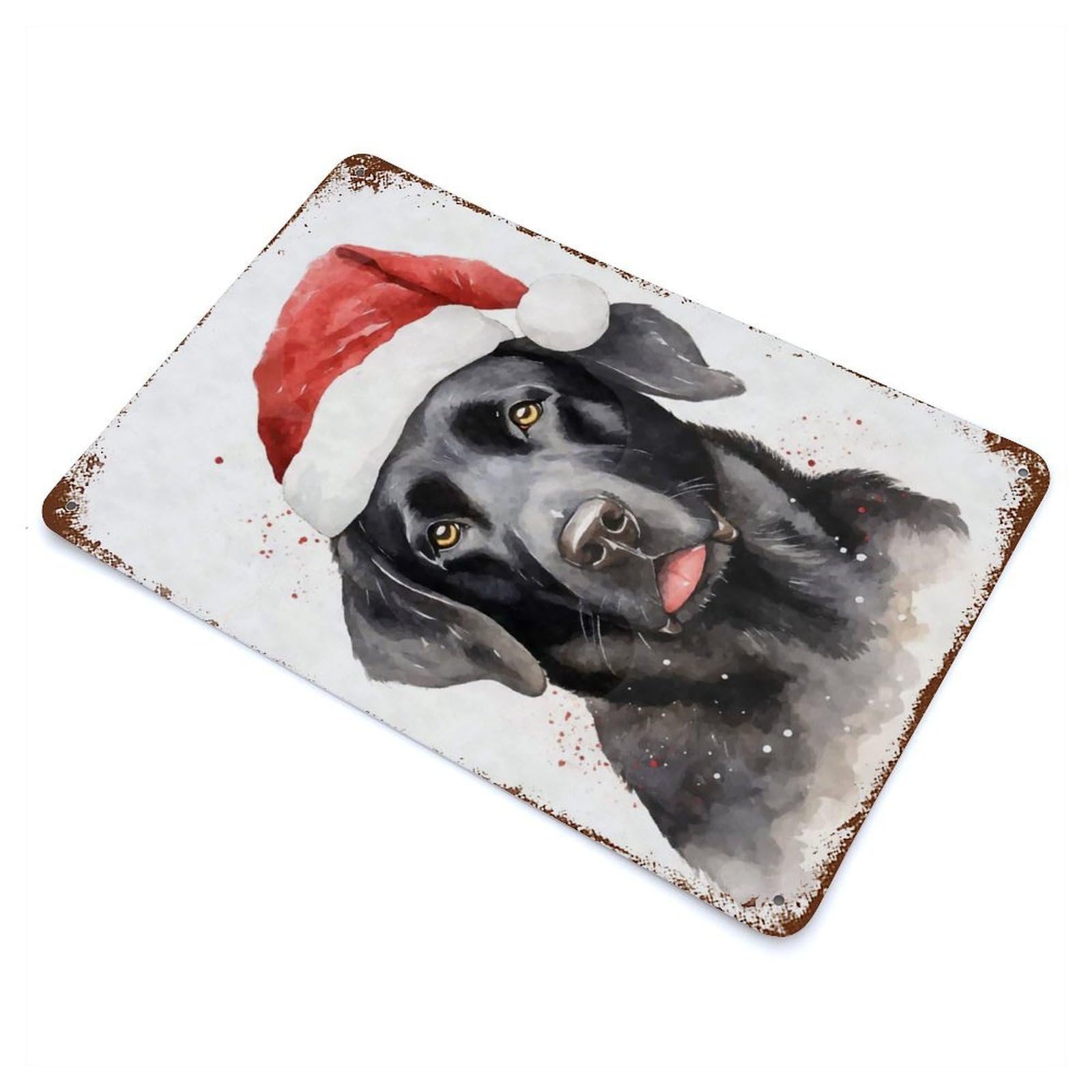 Black Lab Santa Hat Xmas 11.8"x7.9" Vintage Rust Metal Sign, Shabby Chic Decor for Garage, Bar And Workshop Decor