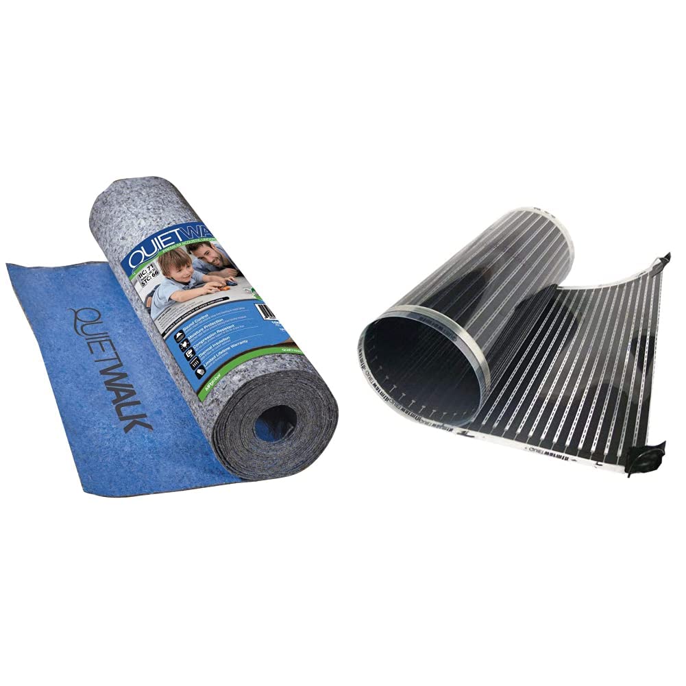 QuietWalk Laminate Flooring Underlayment with Attached Vapor Barrier & QuietWarmth QWARM3X10F240 240V Electric System for Laminate & Floating, Quiet and Warm with Uniform Heating