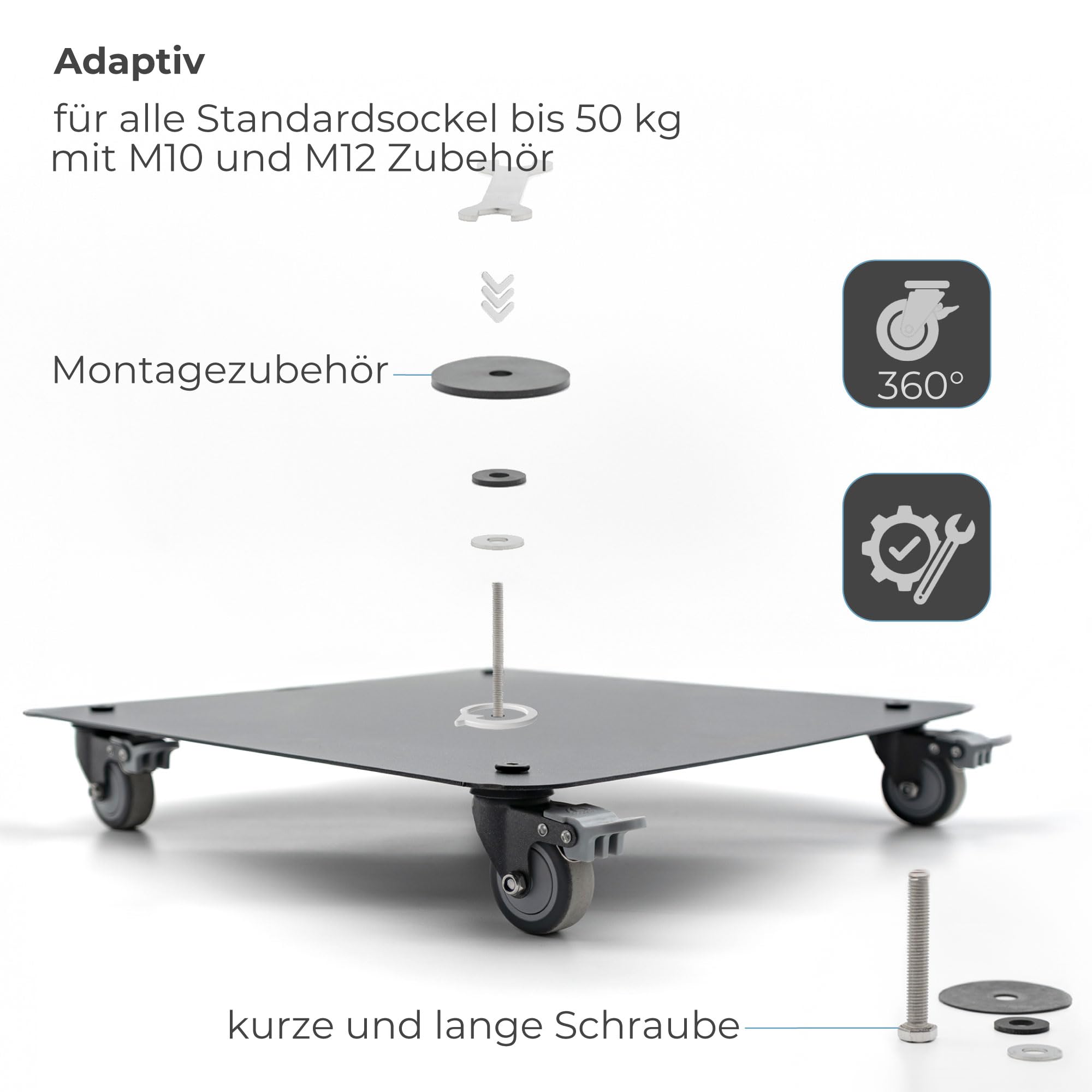Universalplatte Metall lackiert | Schirmständer Vario mit Rollen 360° drehbar + Feststellbremsen für Sonnenschirme Schirmfüße