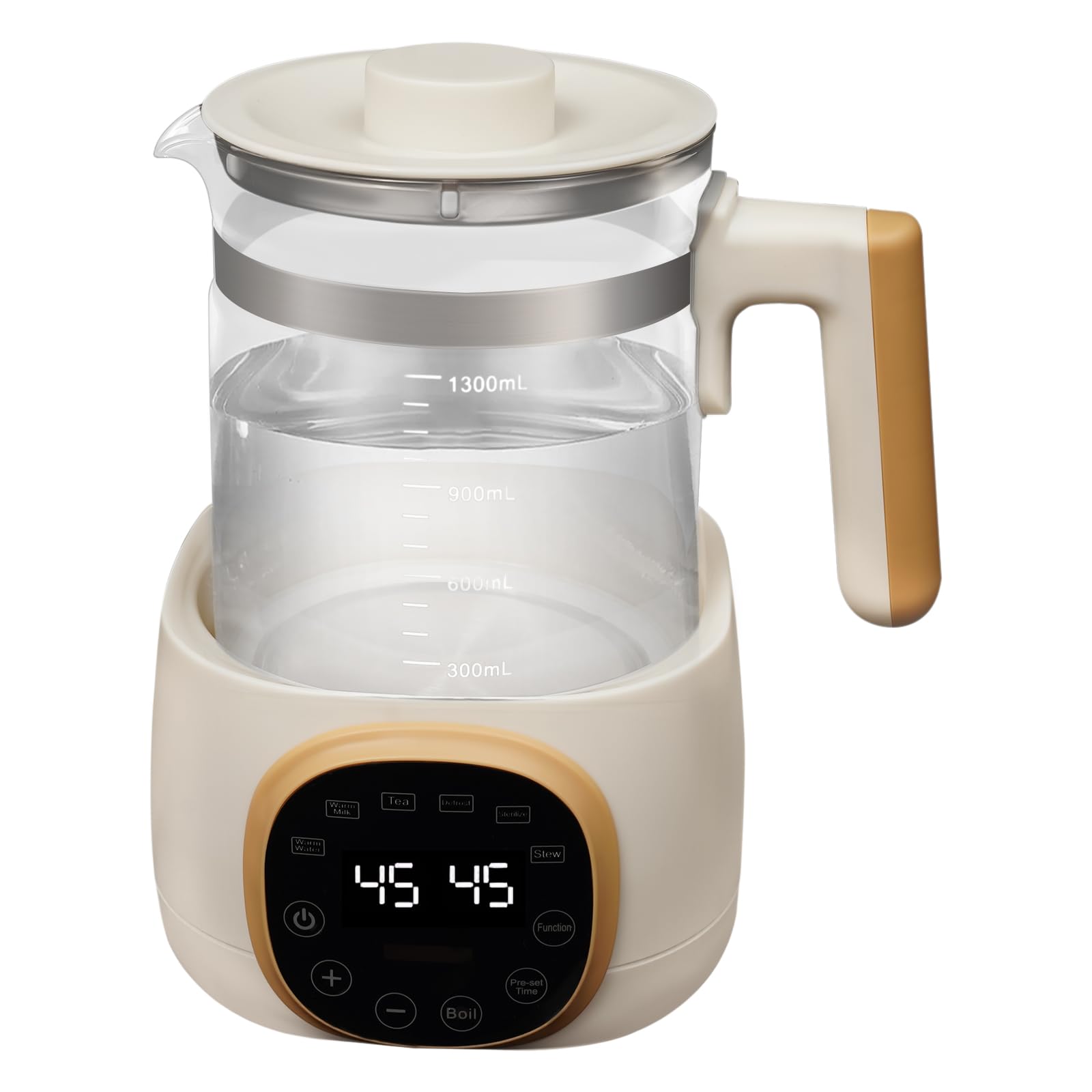 Preparador Biberón Termostático 1,3L - Hervidor regulable 37-95°C con mantenimiento caliente 72h, acero inoxidable 304 y vidrio borosilicato, luz nocturna LED, modo decloración, bajo ruido