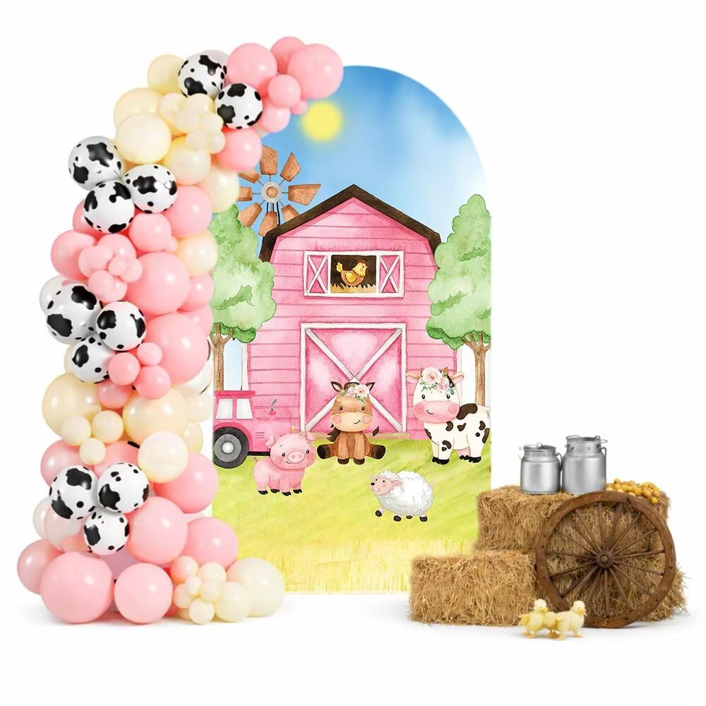 HISDH Spandex Arch Backdrop Covers 6x2.6ft(HxW) for Pink Barn Farm Birthday Party Decorations Double-Sided Chiara Arched Stand Fabric Cover Kids Baby