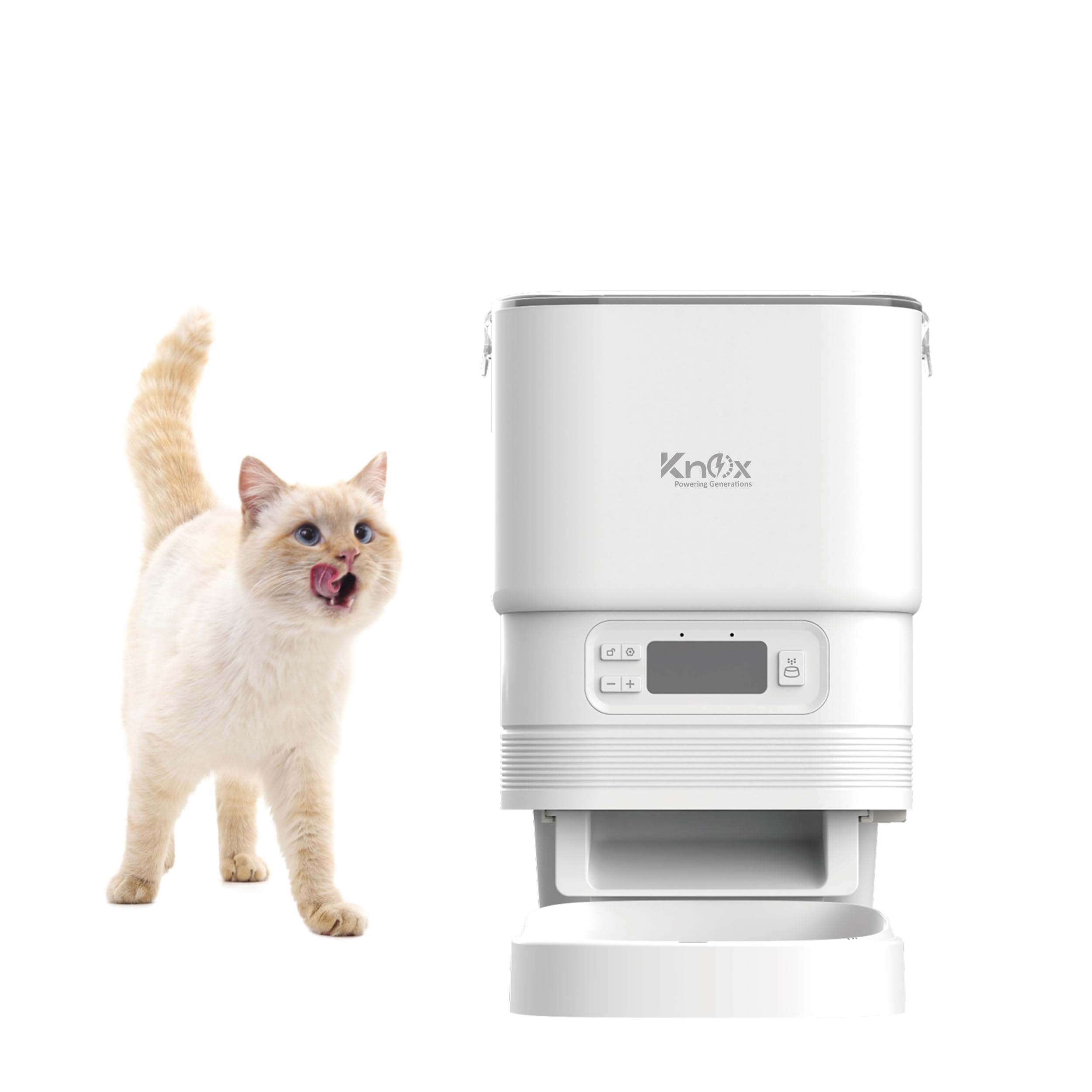 Knox 4L Automatic Pet Feeder for Cats & Dogs, Programmable Timer, Portion Control, Dual Power, Waterproof Design, Built-in Desiccant Box, Food Stuck Sensor, Anti Ant Technology (White)