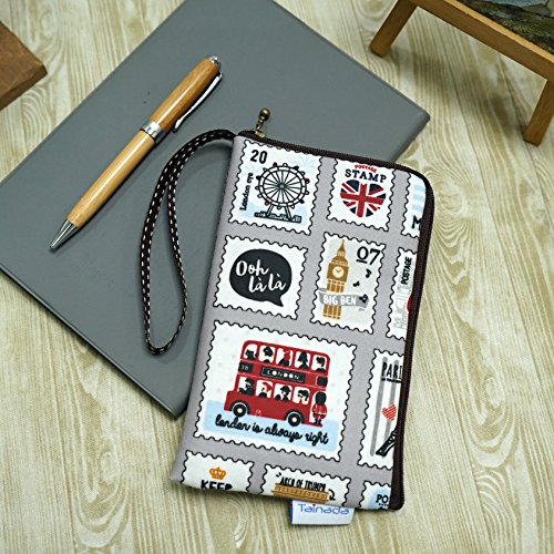 Image of Taianda Women Phone Wristlet Wallet Pouch, Dual Slots (Stamp Pattern Gray)