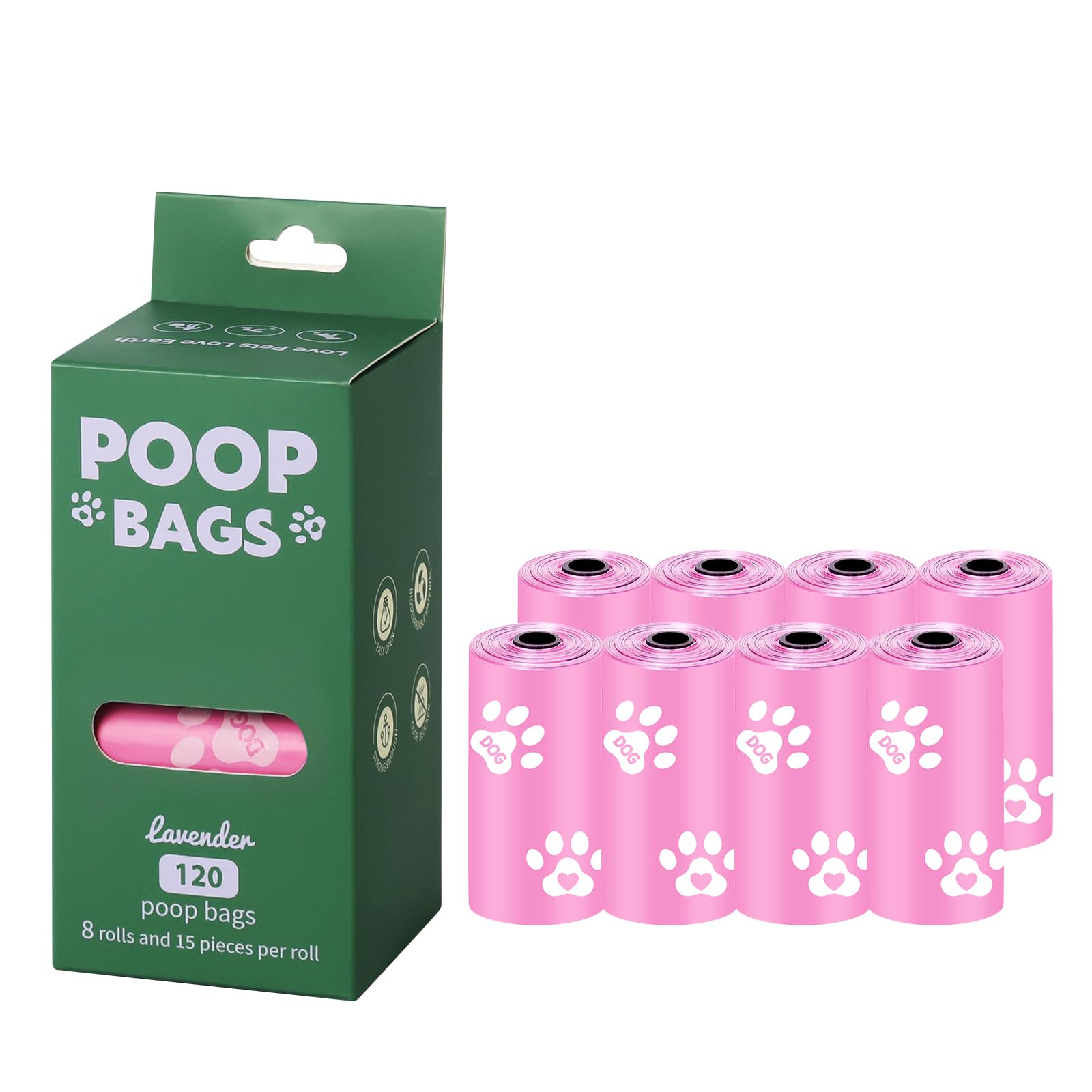 HZDHCLH Dog Poo Bags 120 Count Xtra Thick Strong Leak Proof Pet Poop Bags Lavender Scented(pink,120 Count)