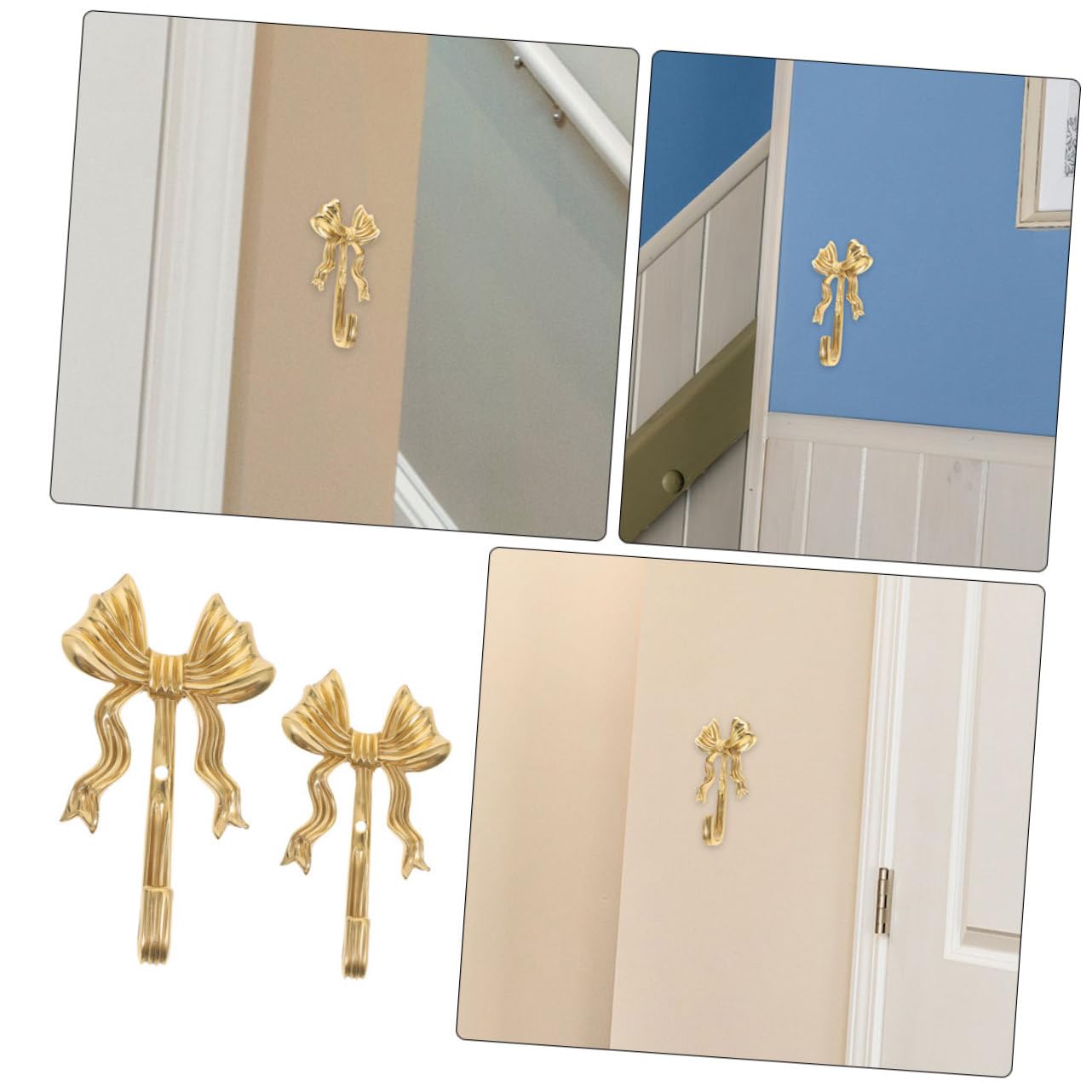 Ganci da Muro Decorativi e Portanti 2 Pezzi in Ottone a Forma di Fiocco Design Elegante e Retrò per Camera da Letto e Ufficio