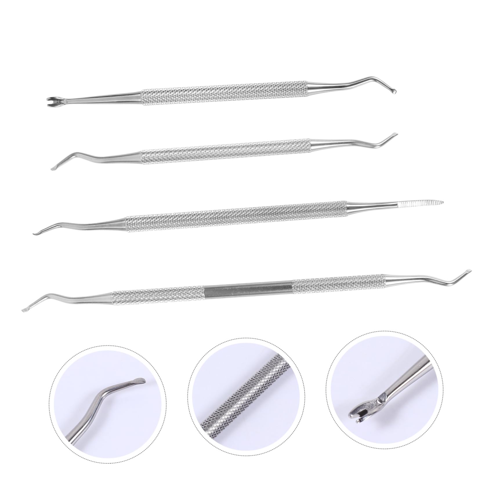 HAPINARY 4pcs Set Nail Cleaning Tools Double-headed Nail Art Pushers Stainless Steel Dead Skin Silver for Home Use