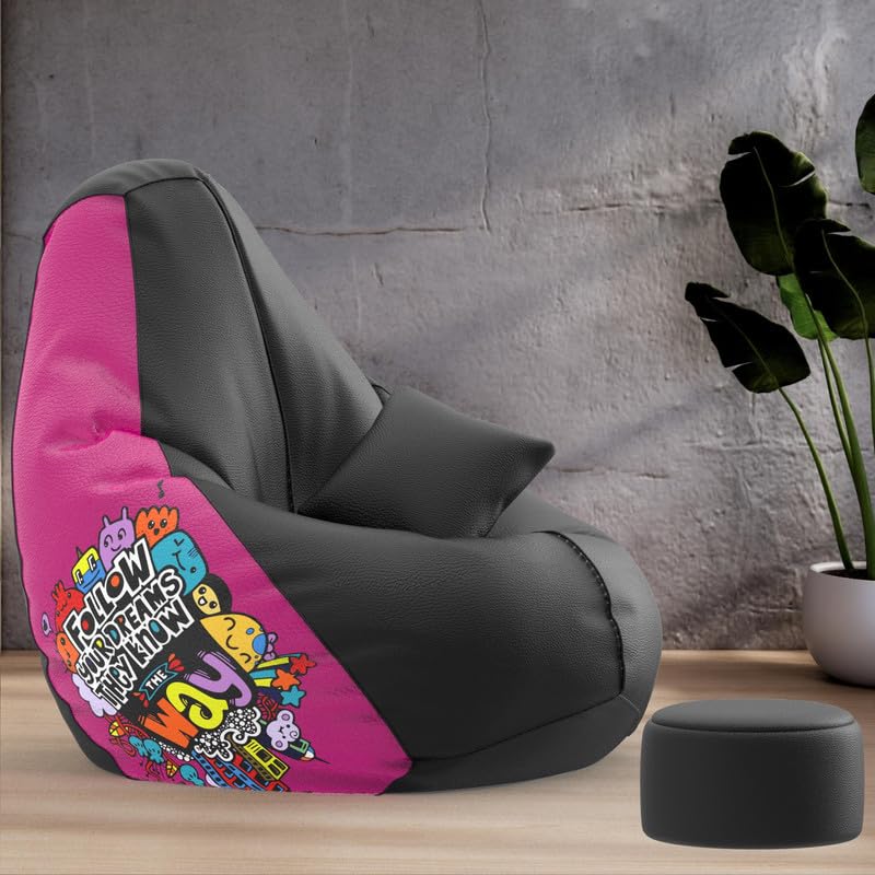 Biggie Bean Bag Cover 6XL Evergreen Classics Bean Bag-Loud Prints-Soft Landings-Styled with Free Cushion & Footrest (Matching Color : Printed Dreams Know The Way-Black)-image-12