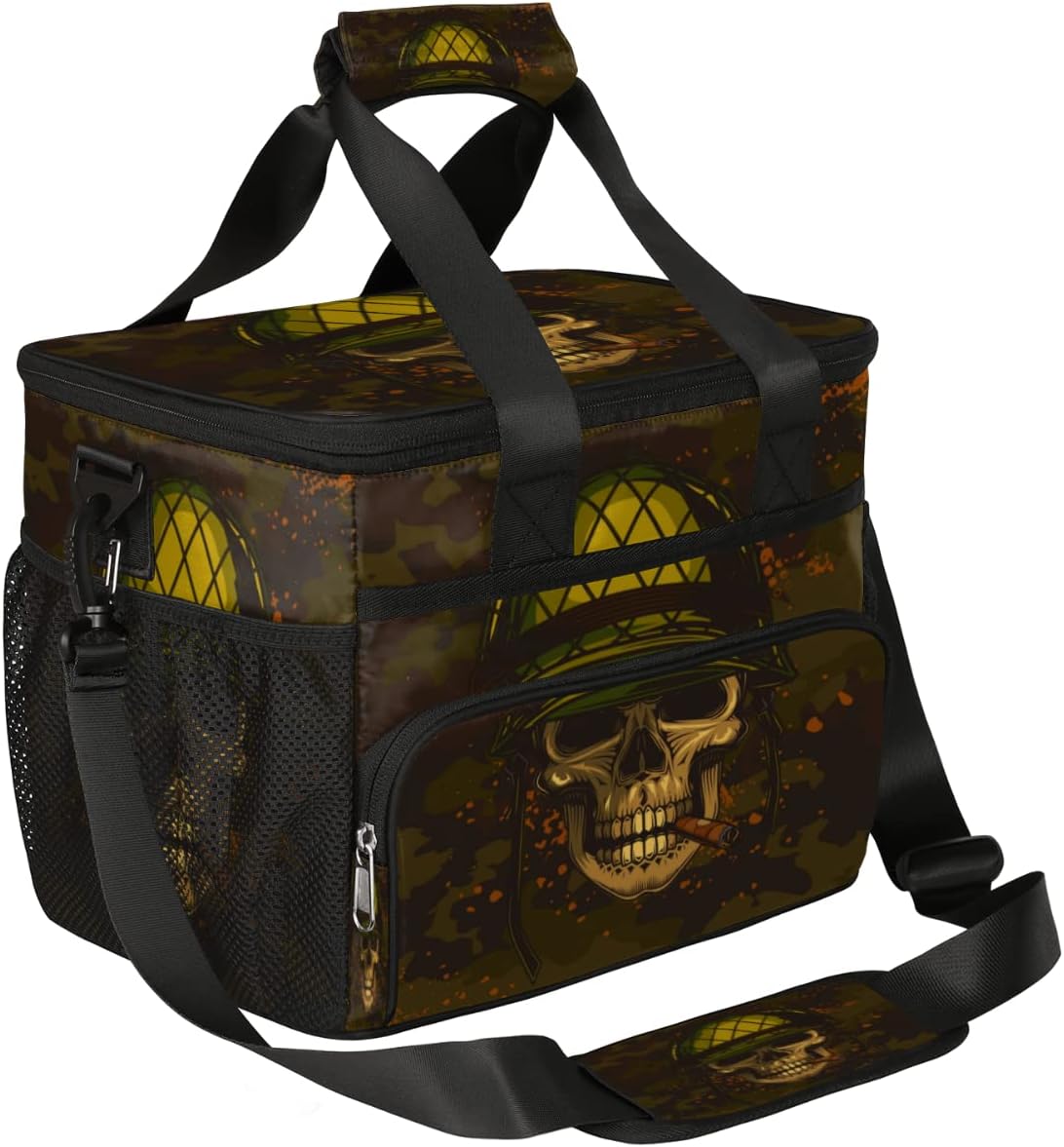 Pardick Insulated Lunch Bag Camo Print Cool Skull Adult Large Reusable Lunch Box Leakproof Cooler Tote Bag Lunchbox Freezable Lunch Bag with Adjustable Strap for Women Men Picnic Work Beach