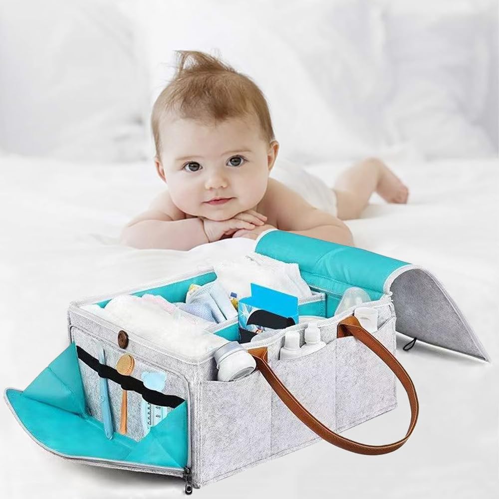 MUMOO BEAR Baby Diaper Caddy Organizer Tote Bag Folding Baby Diaper Basket for Changing Table Portable Car Travel Nursery Storage Bin for Newborn Essentials (Grey)