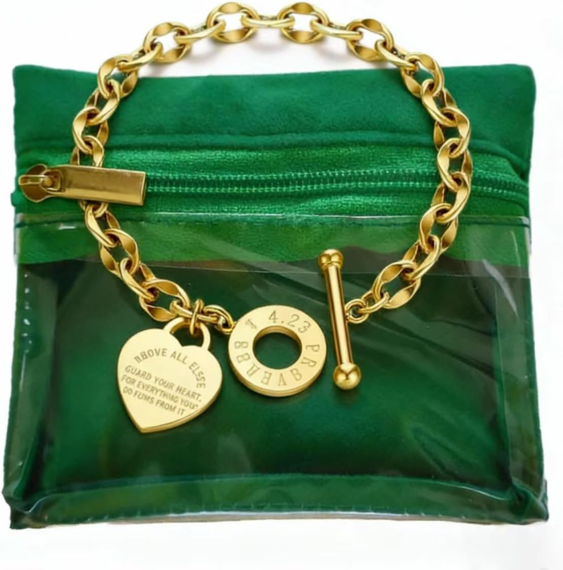 18k Gold Plated/Silver Heart Charm Bracelet for Women Elegant Stainless Steel Love Heart OT Clasp Bracelet Valentine‘s Day Jewelry Gift for Her Green Gift Bag Packaging, New Year Birthday Anniversary - Image 6