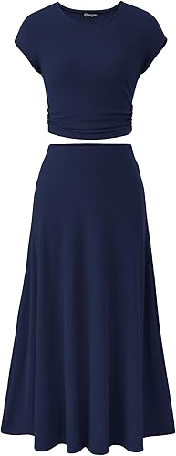 PRETTYGARDEN Two Piece Skirt Set for Women 2025 Summer Spring Dressy Casual Knit Travel Vacation Matching Lounge Outfits