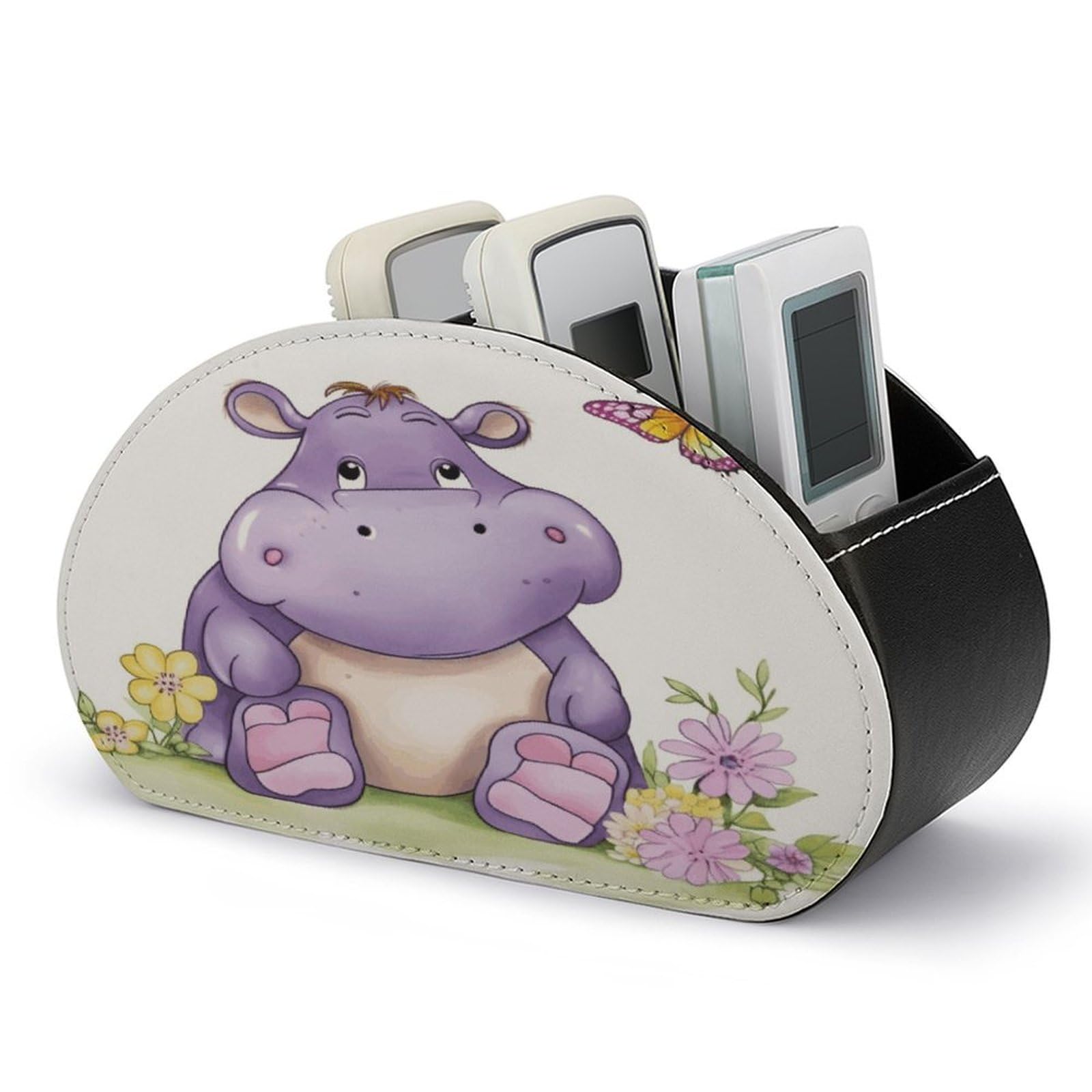 FekiLoot Butterfly And Hippo Remote Control Holder, PU Leather Remote Control Organizer Box Stationery Remote Control Box Desk Storage Organizer for DVDs,Glasses,Pens,Media Players